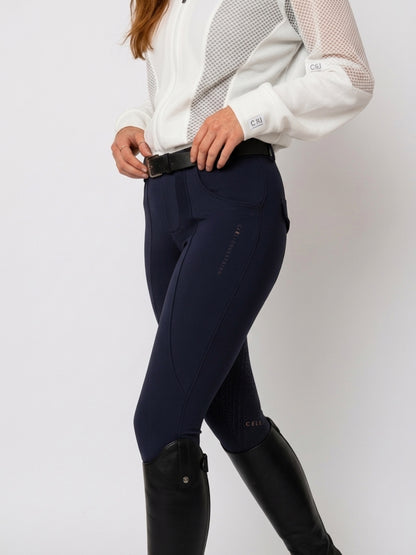 Side view of Juliette High Waisted Breggins in navy 