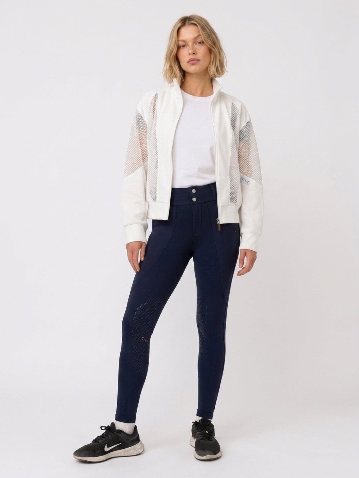 Front view Juliette High waisted Breggings in navy with knee patch/ half grip