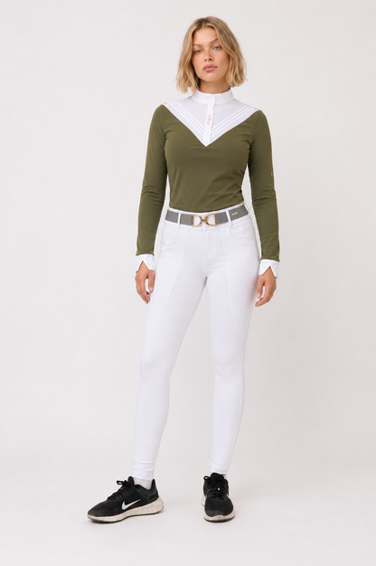 Front view of Juliette High waisted Breggins in white 