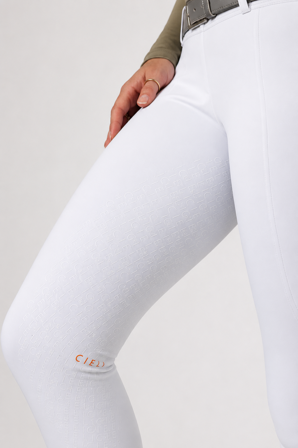 Close up of full grip of Juliette High Waisted Breggins ( high waisted breeches) in white 
