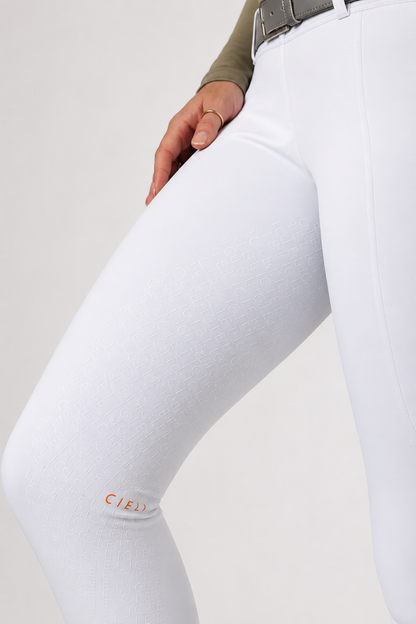 Close up of full grip of Juliette High Waisted Breggins ( high waisted breeches) in white 