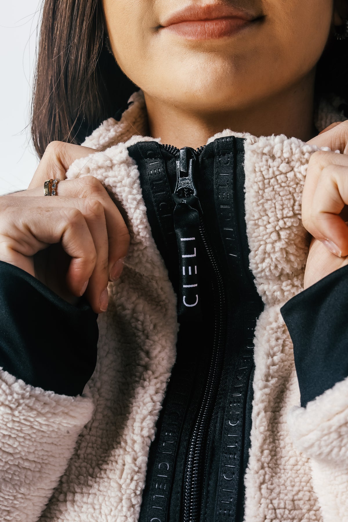 Zipper close up on Tina Teddy Jacket