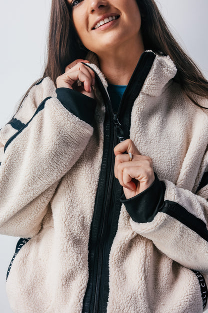 Close up of zip closure of Tina Teddy Jacket